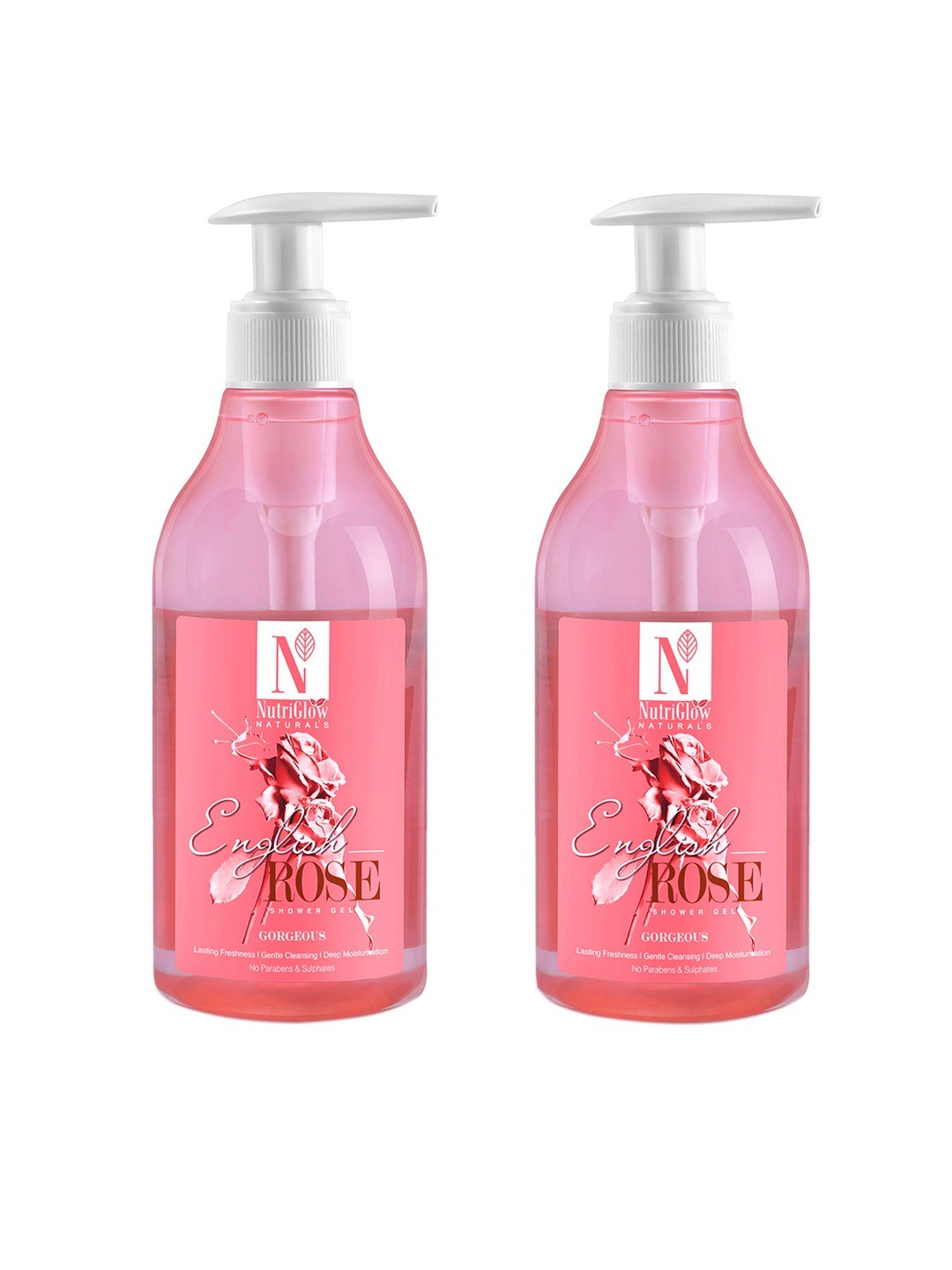 

NutriGlow Naturals Set of 2 English Rose Shower Gel For Repair Damage Skin-300ml Each, Pink