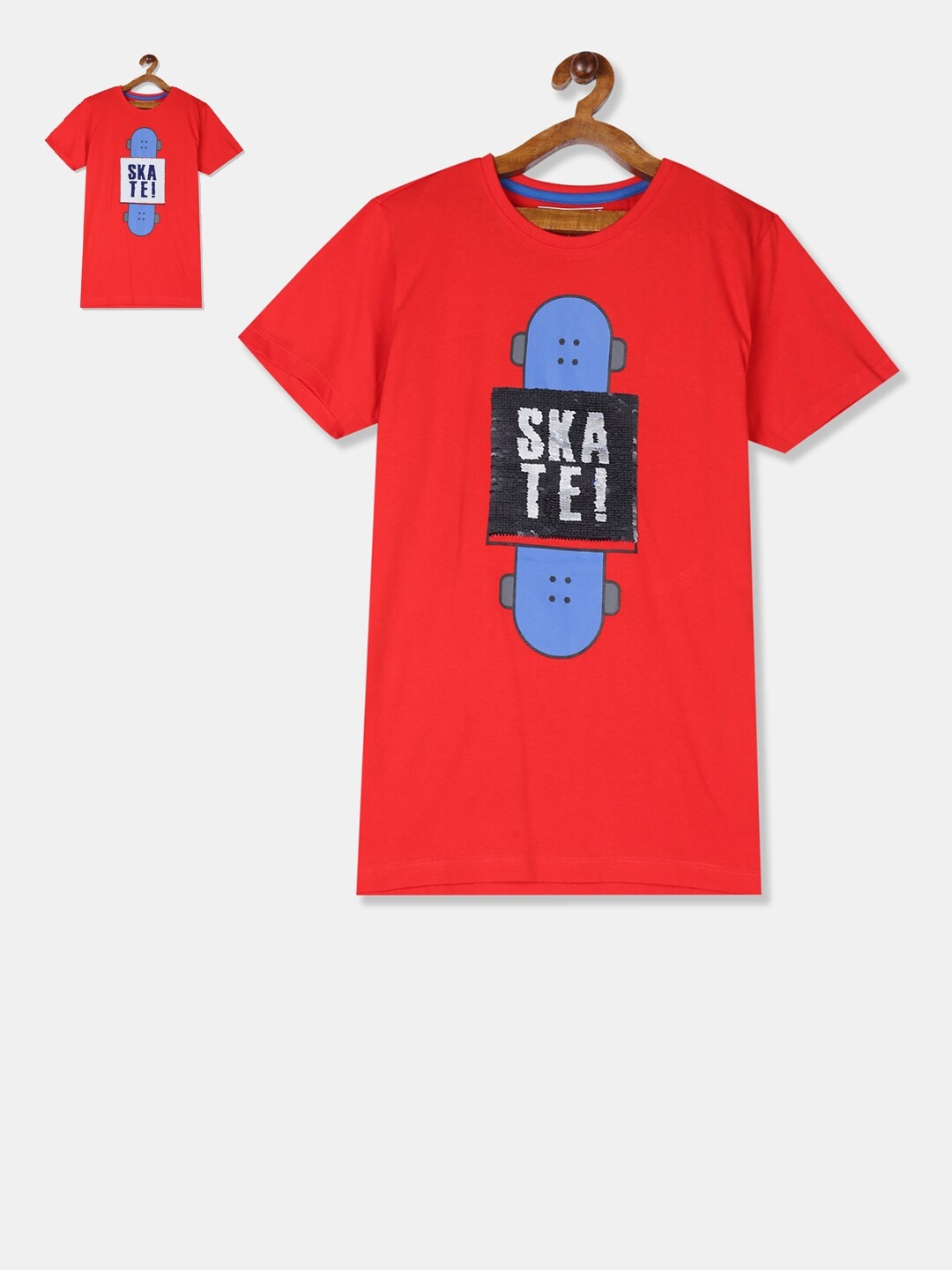 

Flying Machine Boys Red Printed Round Neck Pure Cotton T-shirt