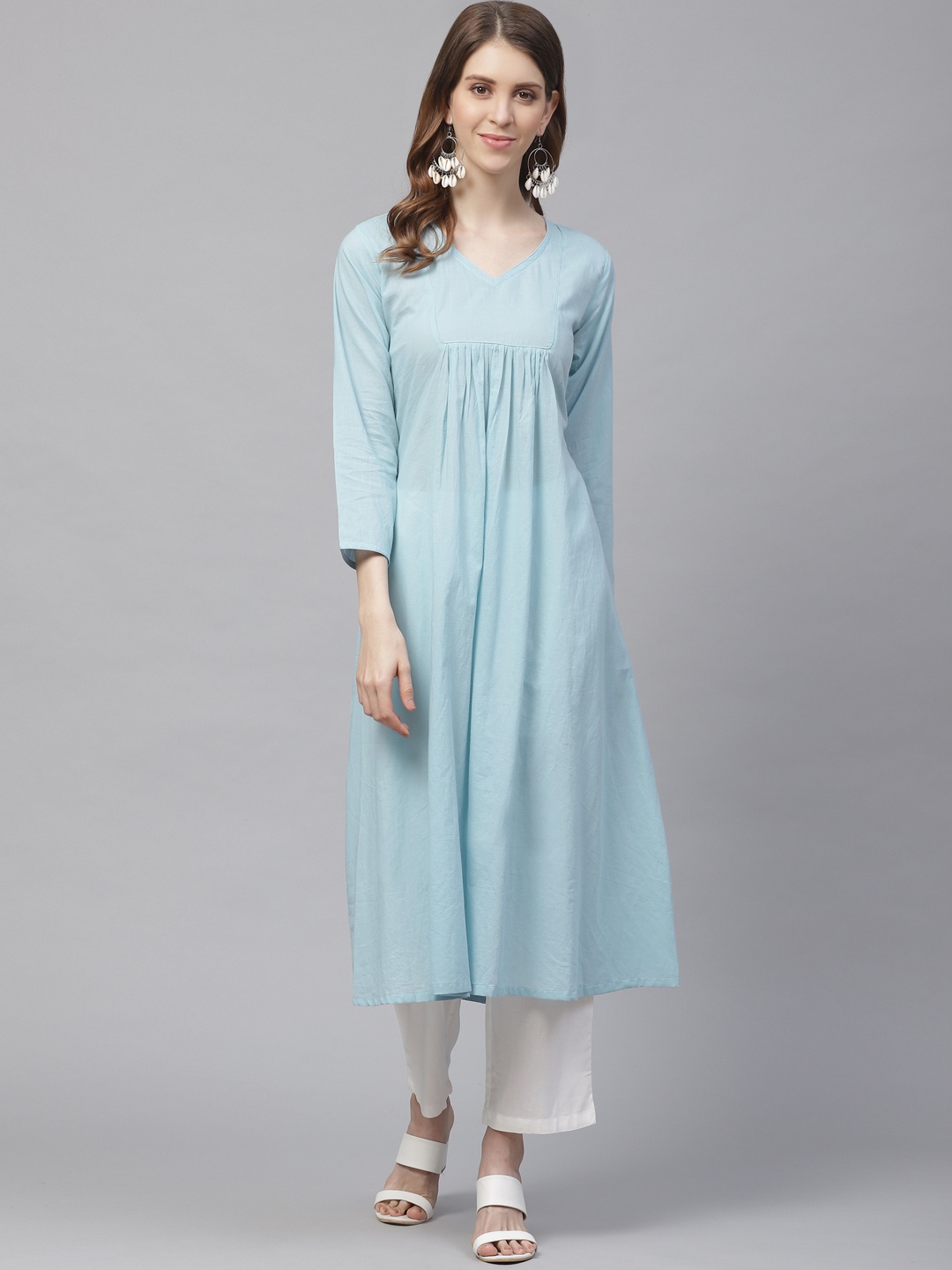 

TJORI Women Blue Solid Handcrafted A-Line Kurta