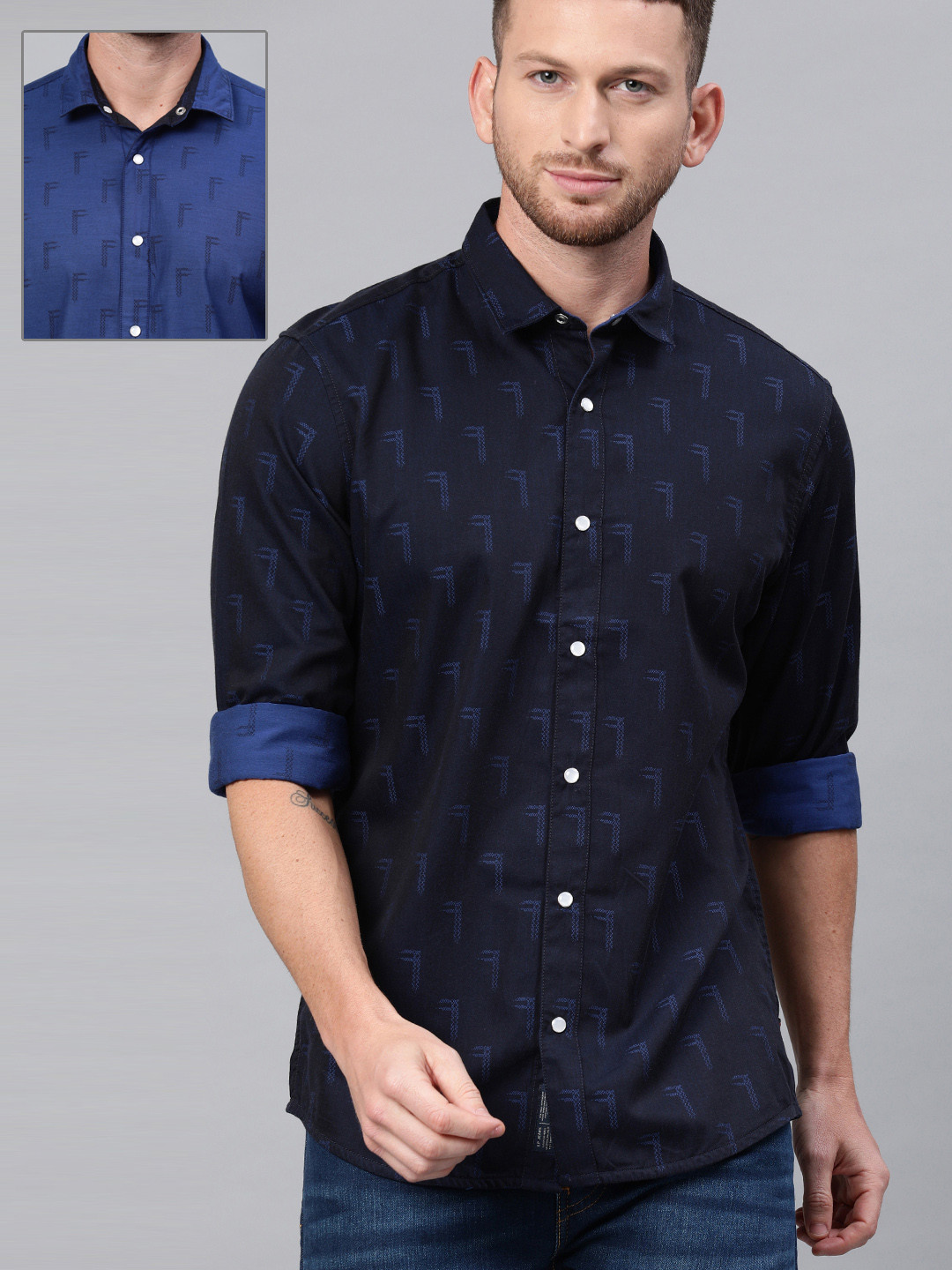 

Louis Philippe Jeans Men Blue Slim Fit Self Design Reversible Casual Shirt