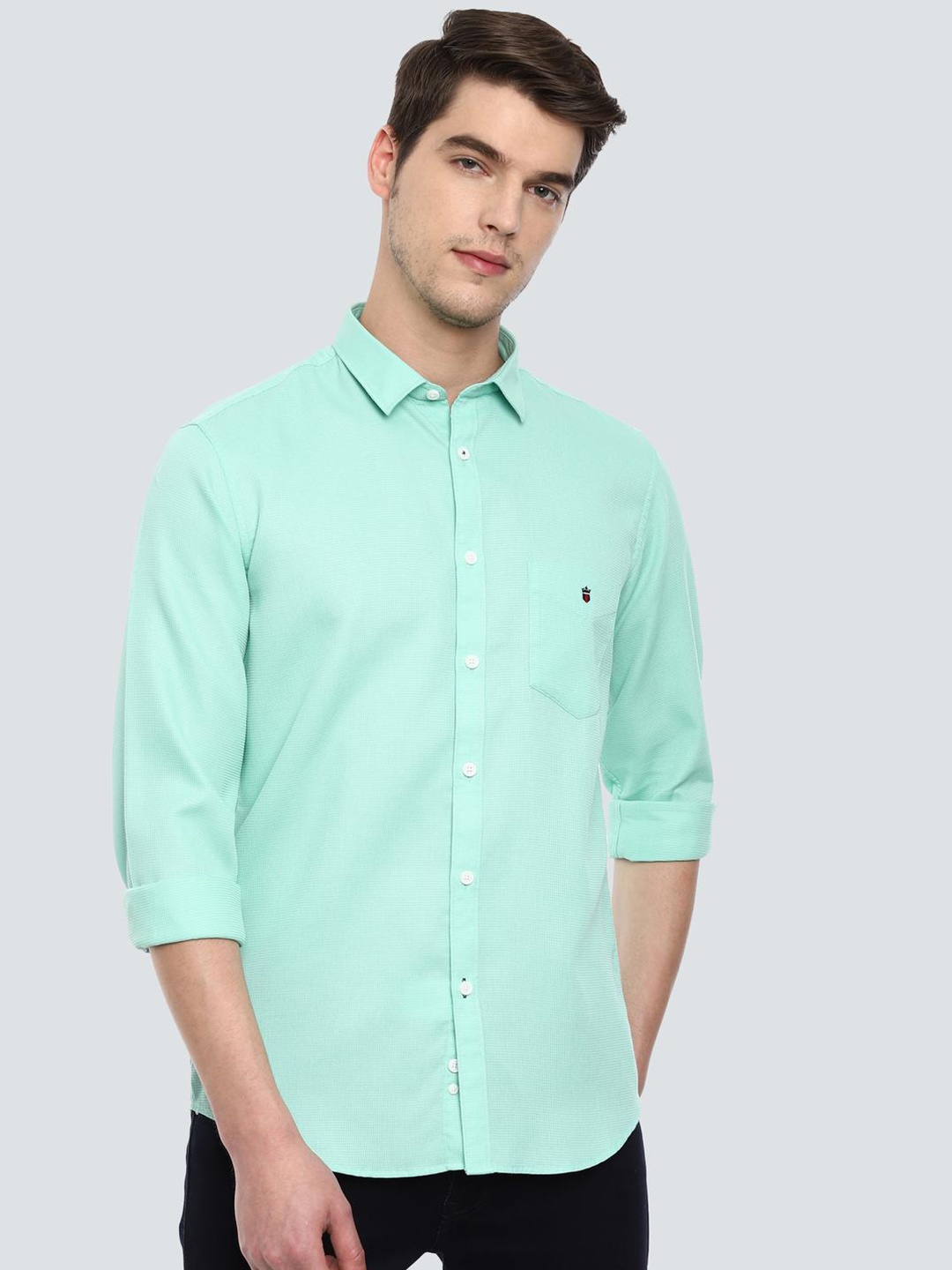 

Louis Philippe Sport Self Design Textured Super Slim Fit Casual Shirt, Green