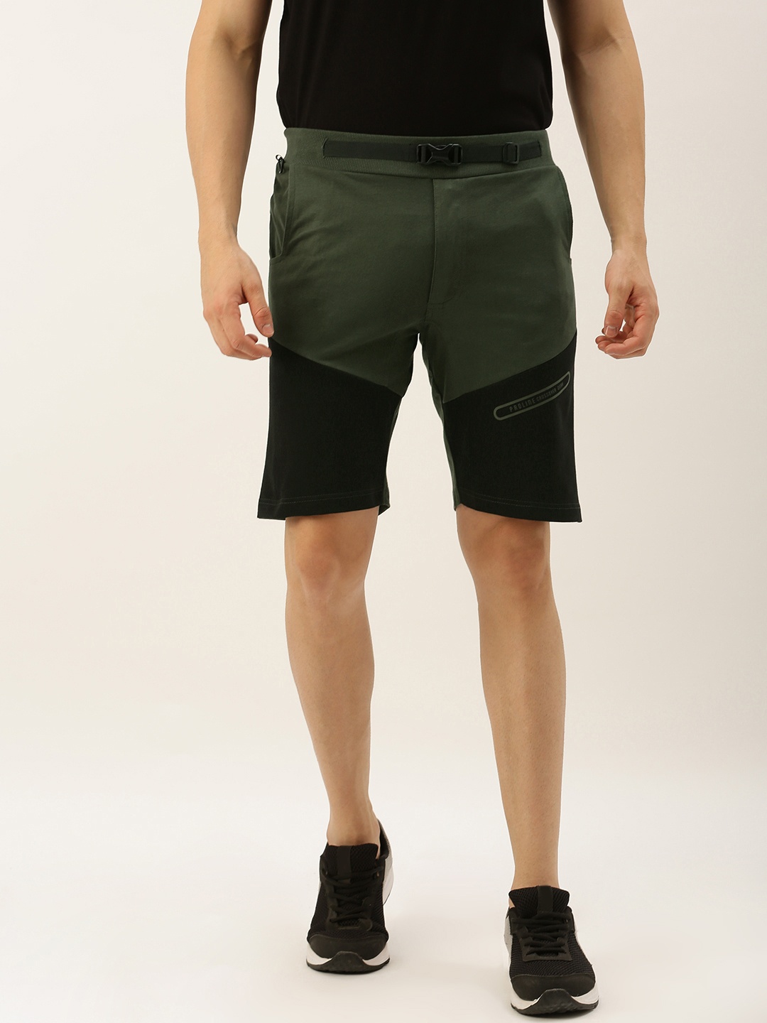 

Proline Active Men Olive Green & Black Colourblocked Slim Fit Regular Shorts