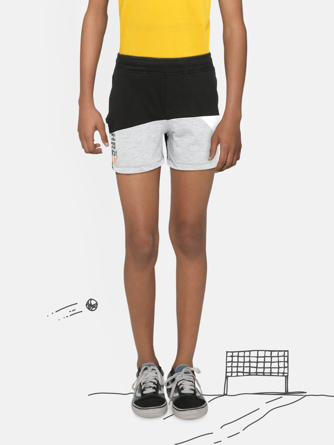 

HRX by Hrithik Roshan Boys jet black Colourblock Regular Fit Bio-wash Active Shorts