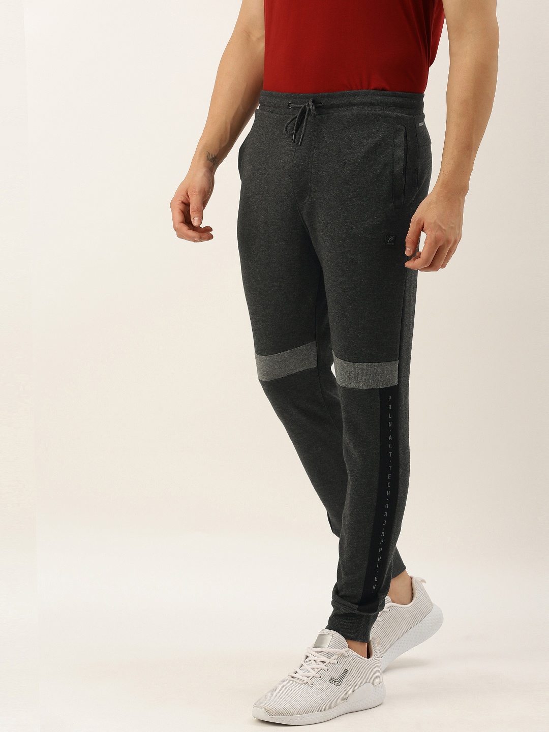 

Proline Active Men Charcoal Grey Slim Fit Solid Joggers with Printed Details