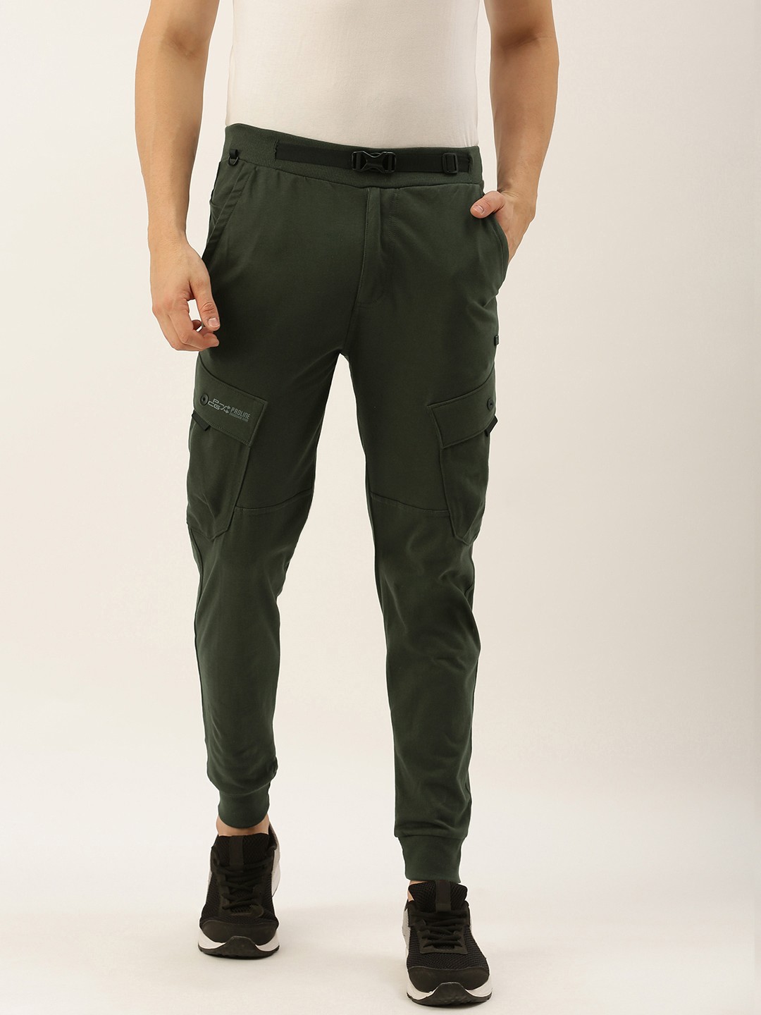 

Proline Active Men Olive Green Slim Fit Solid Joggers with Side Bellow Pockets