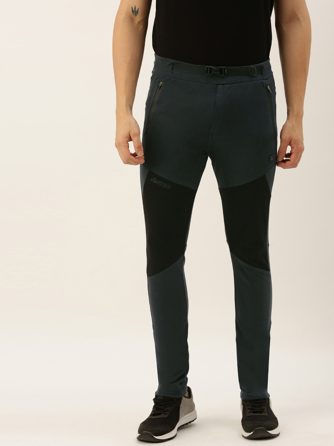 

Proline Active Men Charcoal Grey & Black Tailored Slim Fit Colourblocked Track Pants
