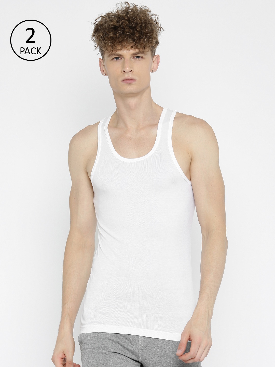 

Jockey Men Pack of 2 White Solid Innerwear Vests