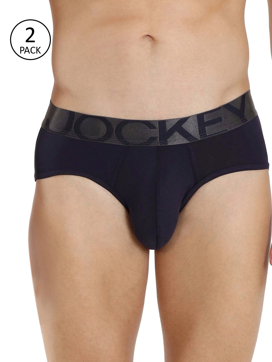 

Jockey Men Pack of 2 Navy Blue Solid Basic Briefs