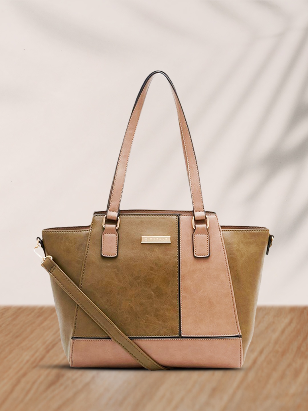 

GIORDANO Olive Green & Pink Colourblocked Satchel