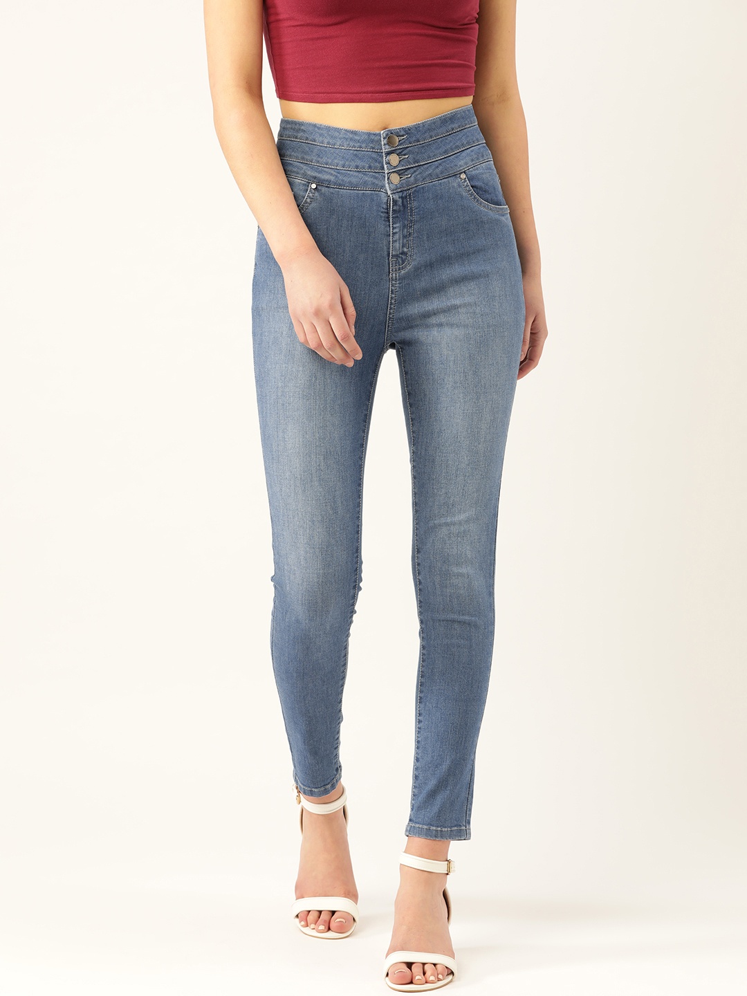 

Madame Women Blue Skinny Fit High-Rise Clean Look Stretchable Jeans
