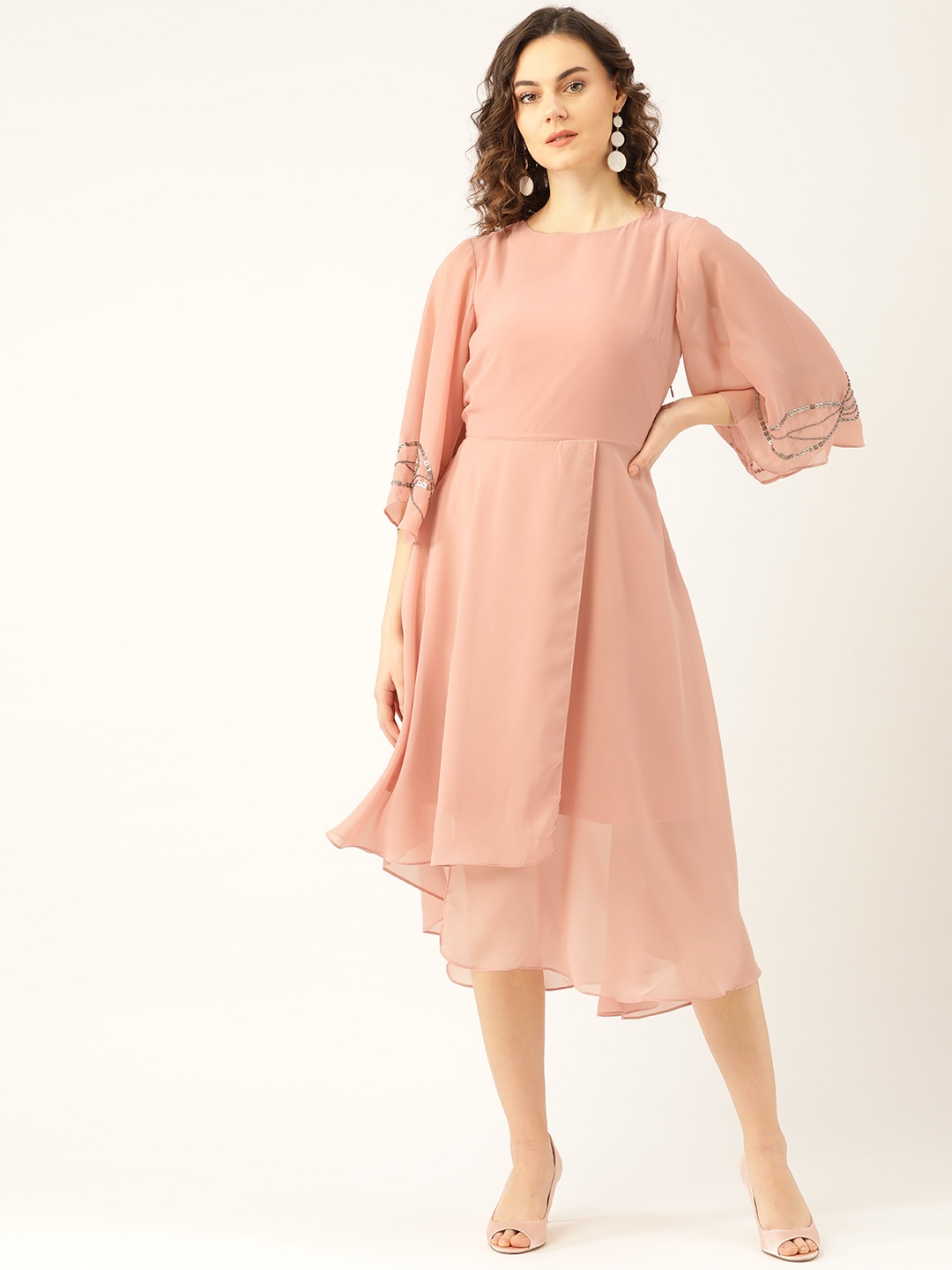 

Madame Women Pink Solid Layered A-Line Dress
