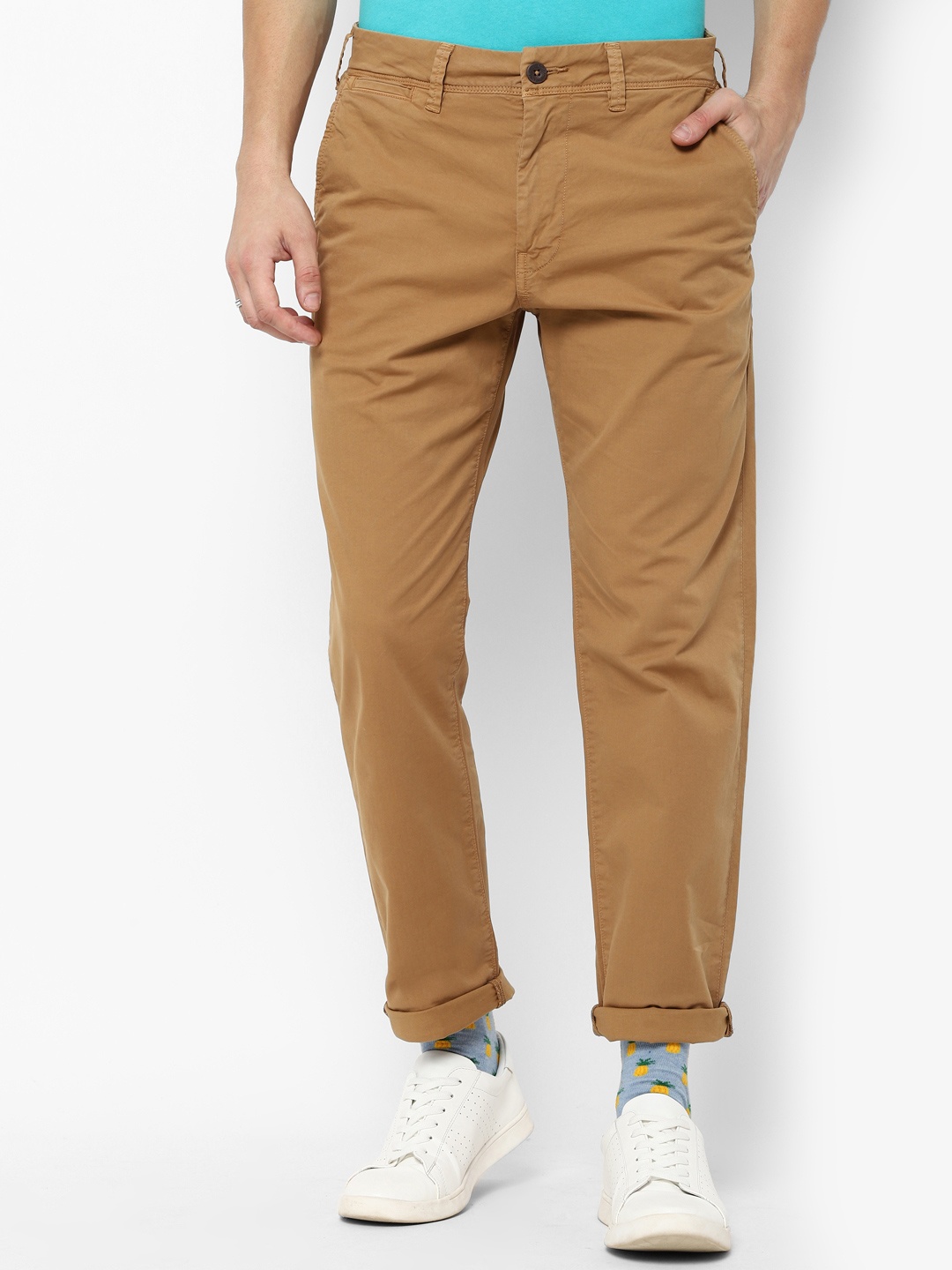 

AMERICAN EAGLE OUTFITTERS Men Khaki Low-Rise Regular Trousers