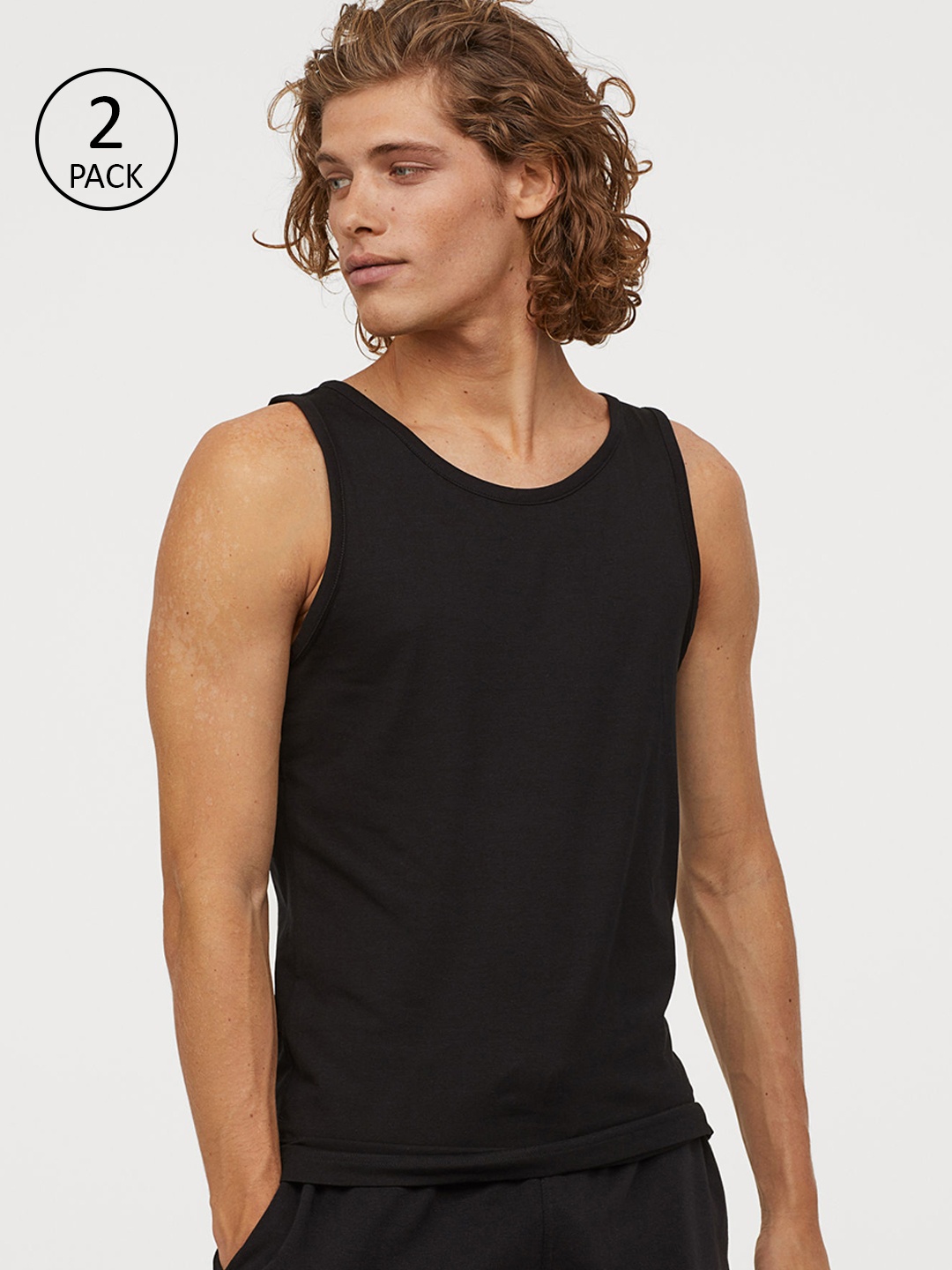 

H&M Men Black Solid 2-Pack Vest Tops Regular Fit