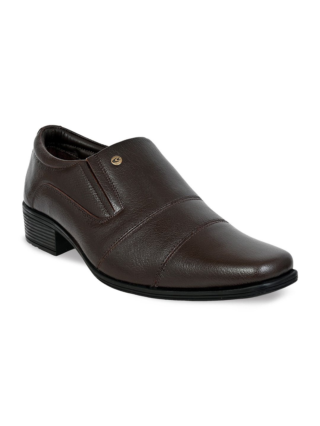 

Allen Cooper Men Brown Solid Genuine Leather Formal Slip-Ons