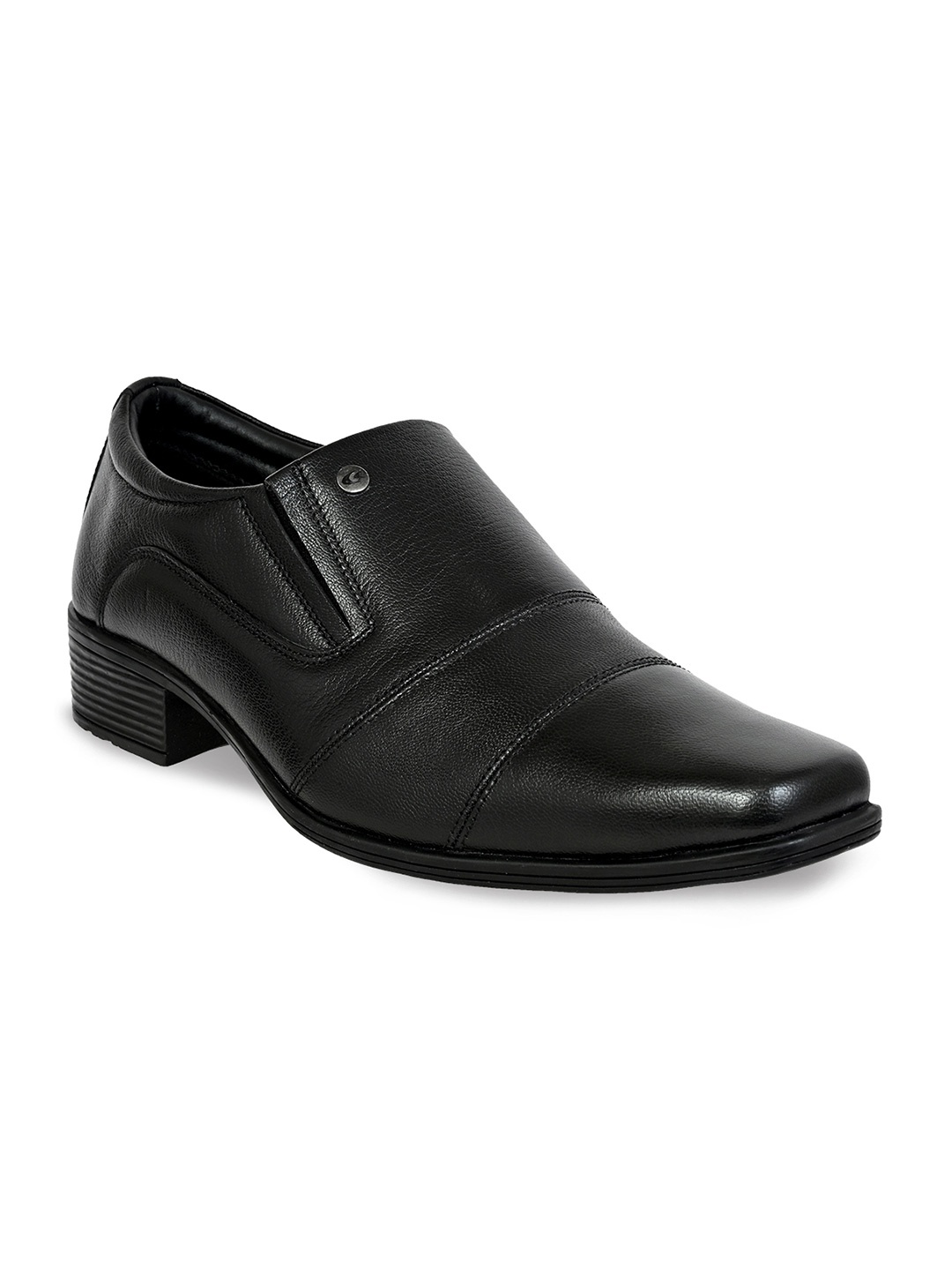 

Allen Cooper Men Black Solid Genuine Leather Formal Slip-Ons
