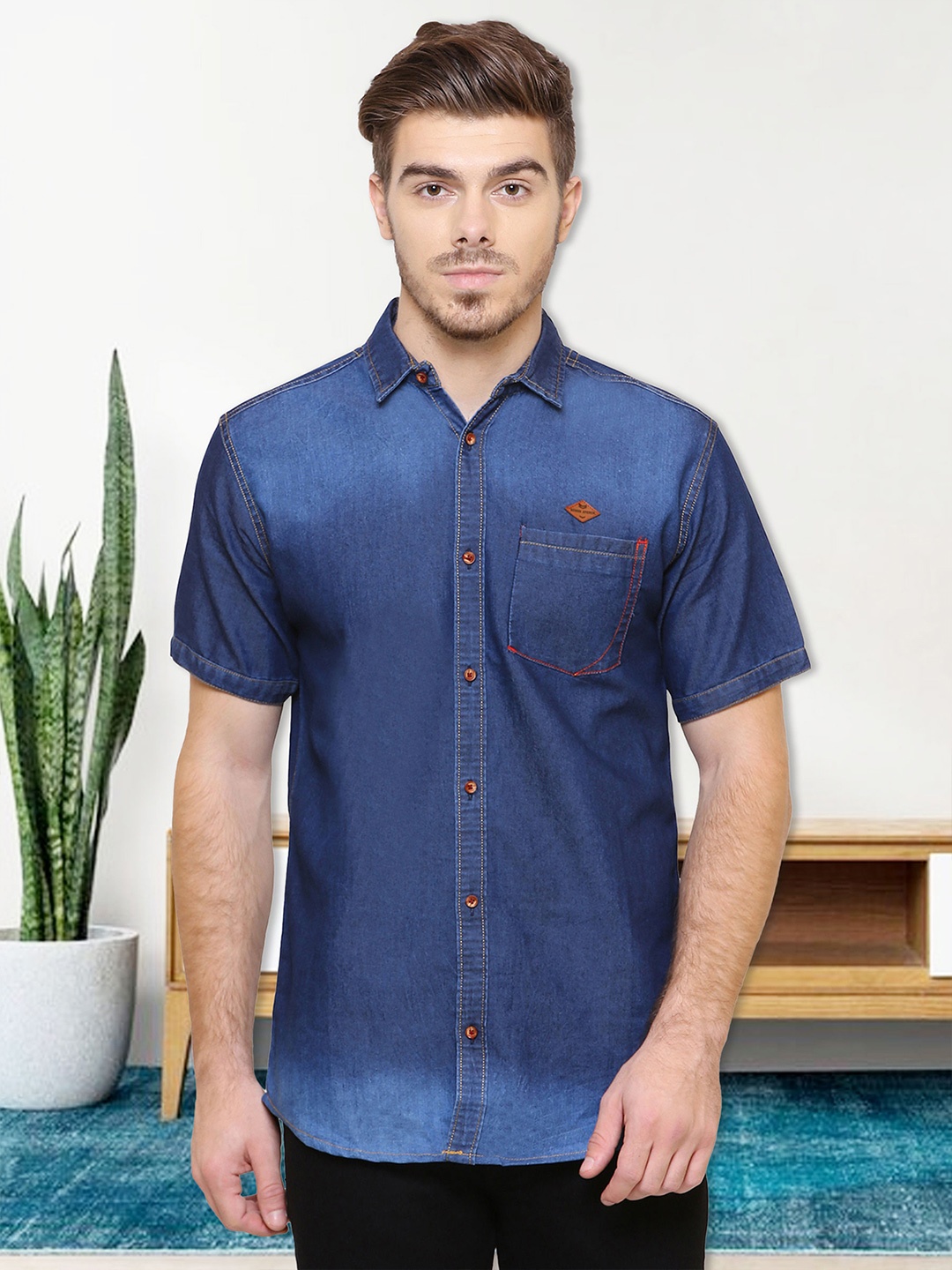 

Kuons Avenue Men Blue Smart Slim Fit Faded Casual Shirt