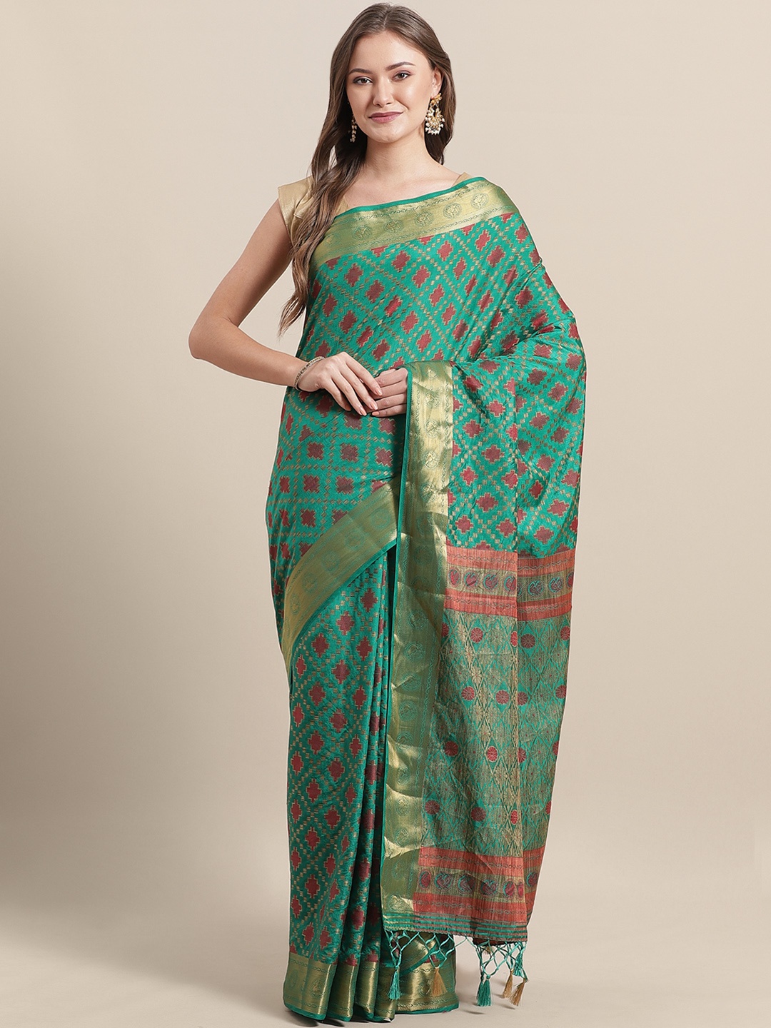 

Mitera Green & Golden Woven Design Banarasi Saree