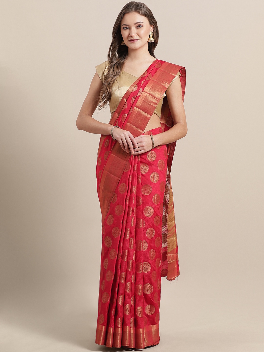 

Mitera Red & Golden Woven Design Kanjeevaram Saree
