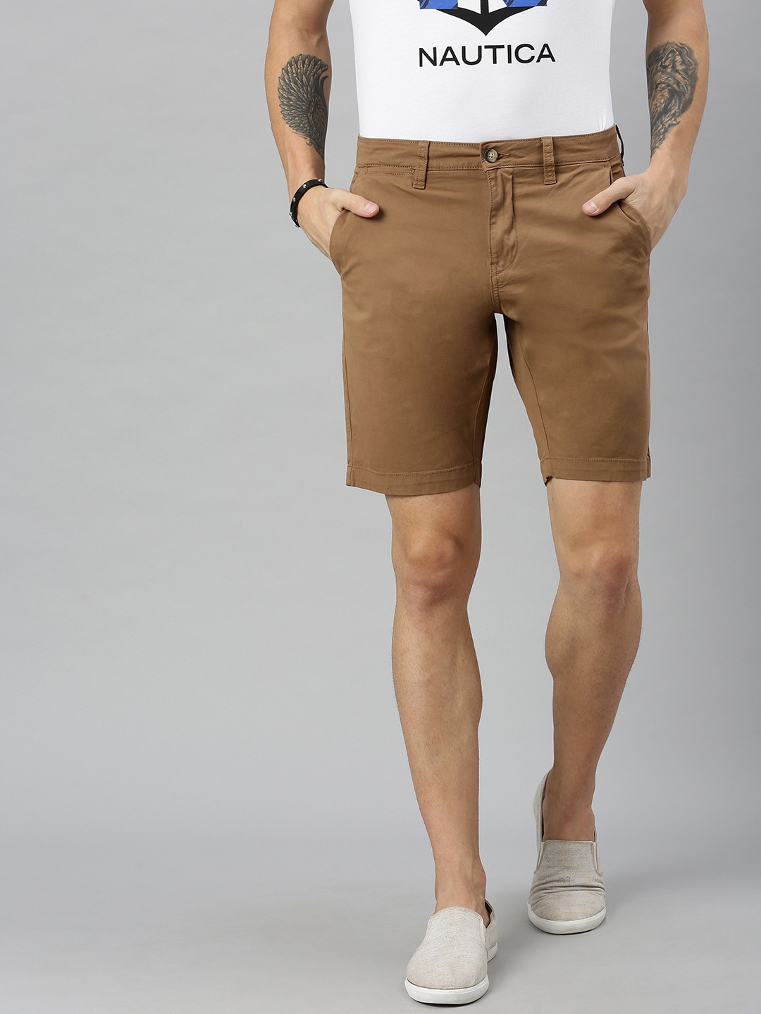 

Nautica Men Brown Solid Slim Fit Chino Shorts