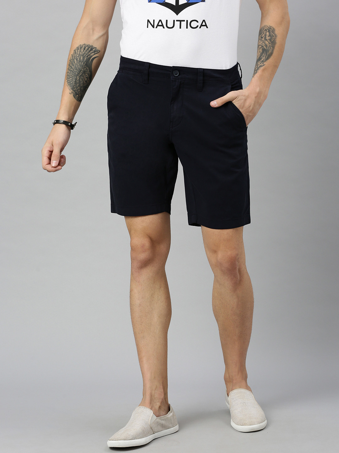 

Nautica Men Navy Blue Solid Slim Fit Chino Shorts