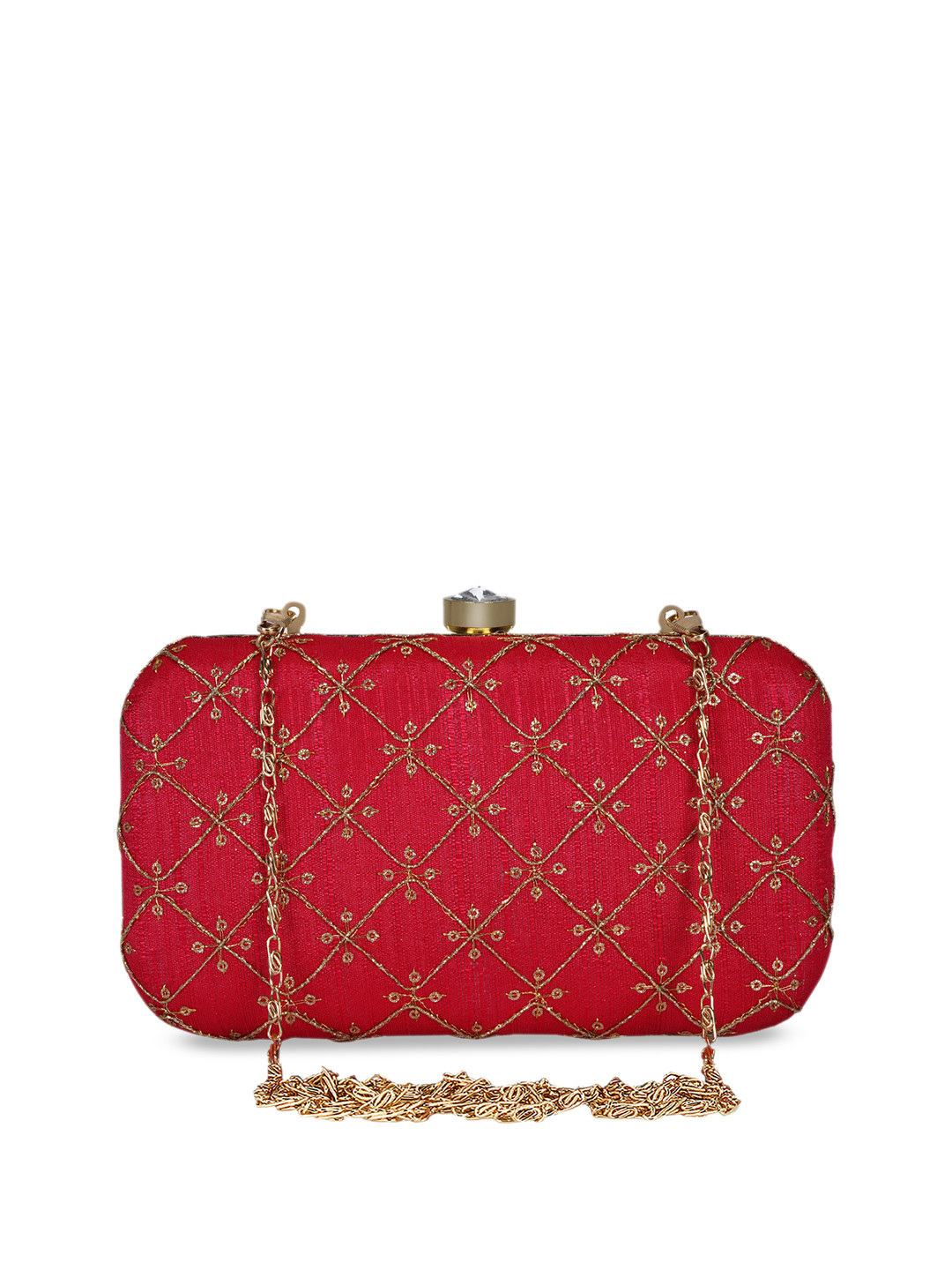 

Anekaant Red & Gold-Toned Embroidered Embroidered Clutch