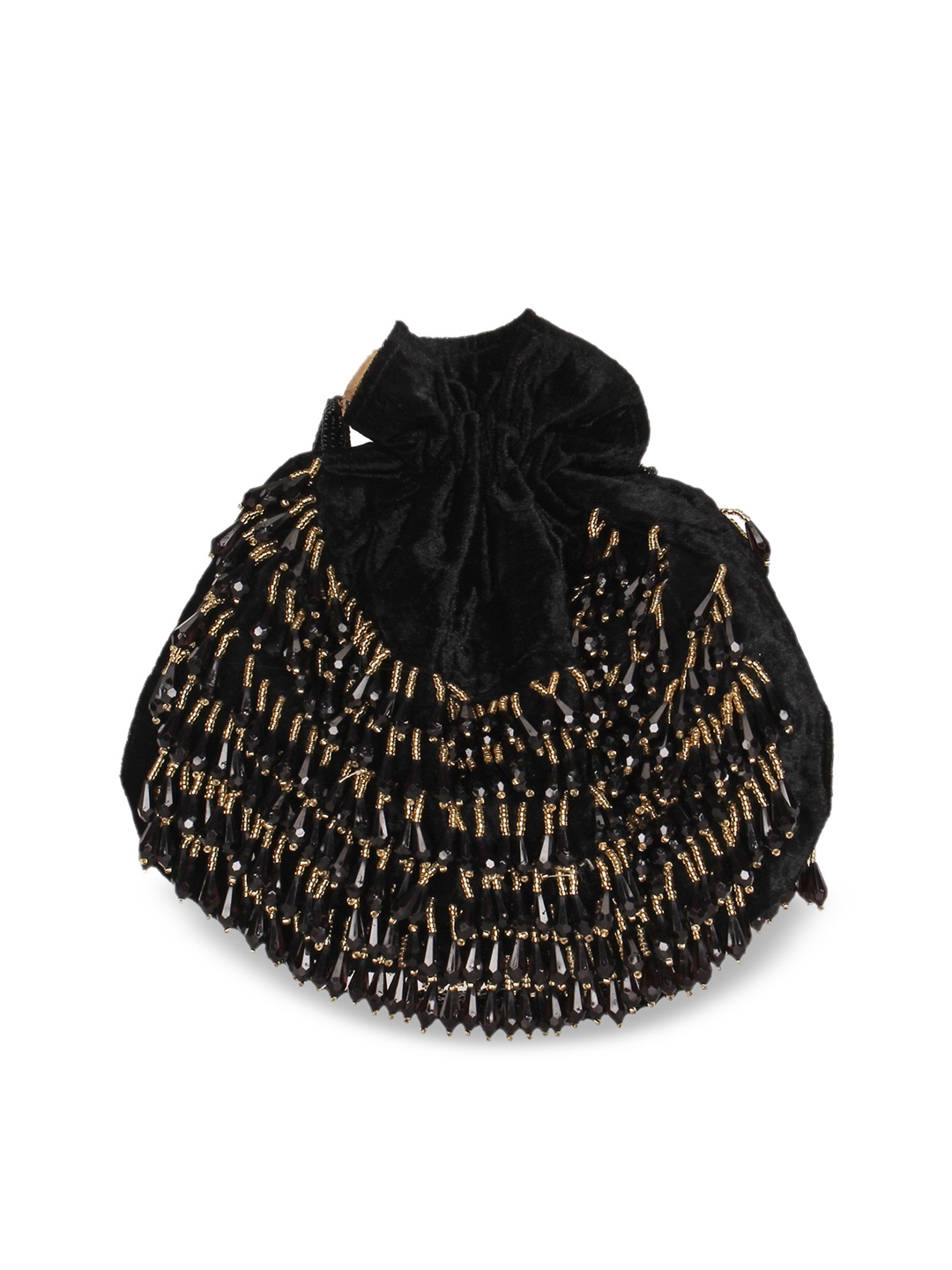 

Anekaant Black & Gold-Toned Embellished Tasselled Clutch