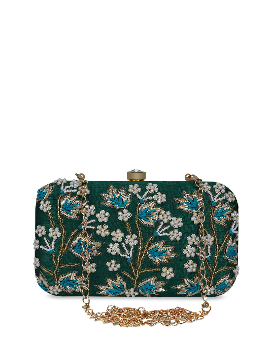 

Anekaant Green & White Embellished Clutch