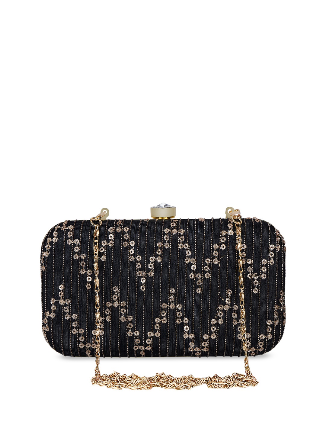

Anekaant Black & Gold-Toned Embellished Embellished Clutch