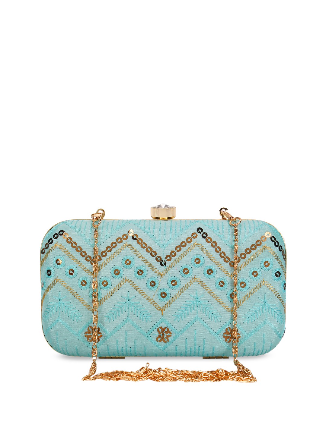 

Anekaant Blue & Gold-Toned Embroidered Embroidered Clutch