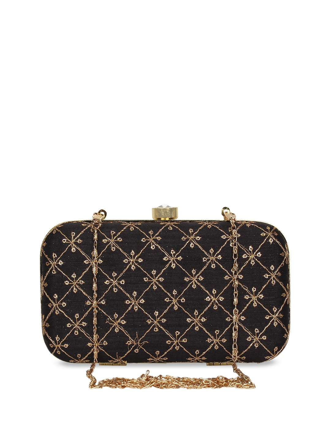 

Anekaant Black & Gold-Toned Embroidered Embroidered Clutch