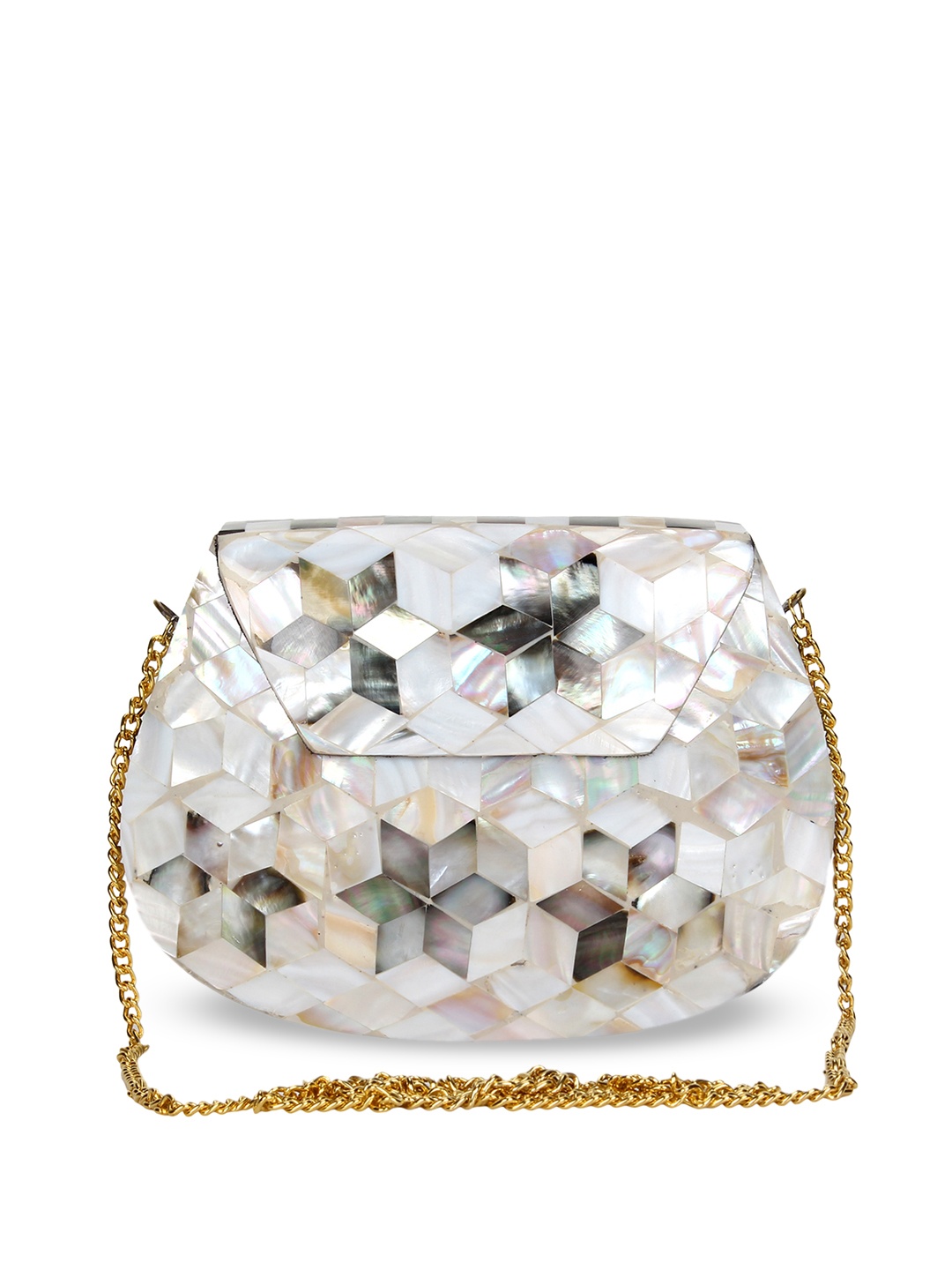 

Anekaant White & Silver-Toned Embellished Embellished Clutch