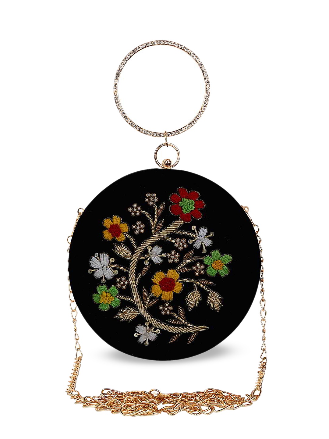 

Anekaant Black & Yellow Embroidered Embroidered Clutch