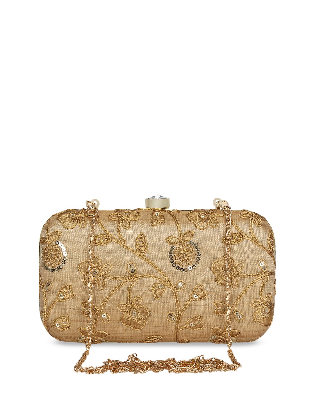

Anekaant Beige & Gold-Toned Sequinned & Embroidered Box Clutch