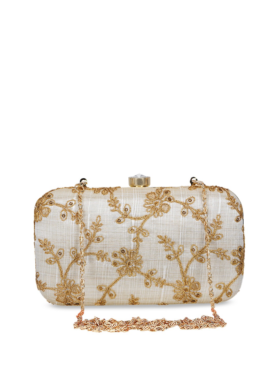 

Anekaant Off-White & Gold-Toned Sequinned & Embroidered Box Clutch