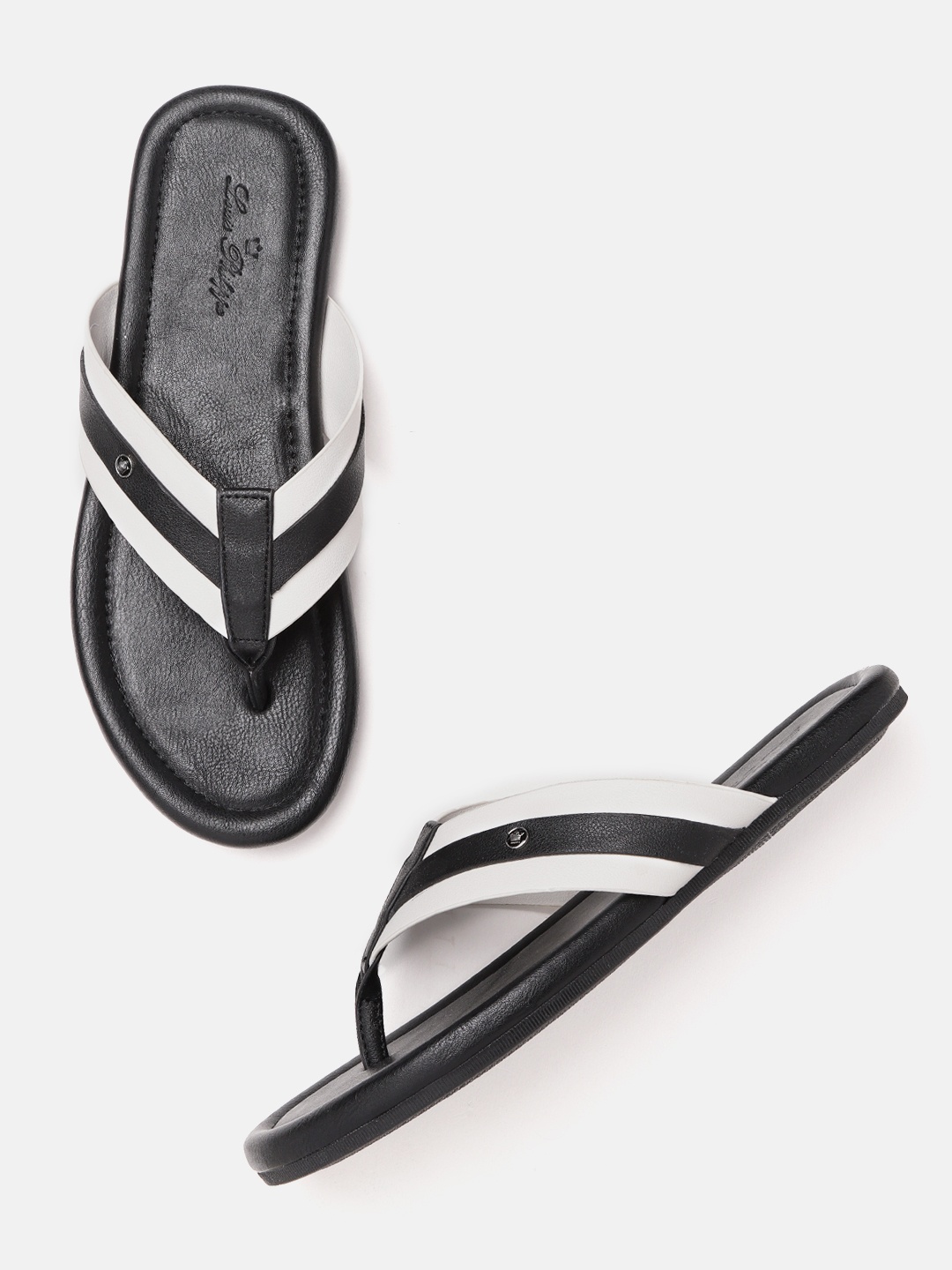 

Louis Philippe Men Black & White Striped Comfort Sandals