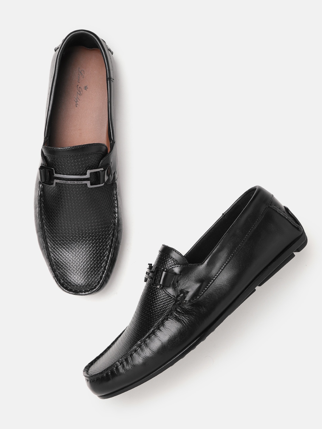 

Louis Philippe Men Black Textured Leather Driving Shoes