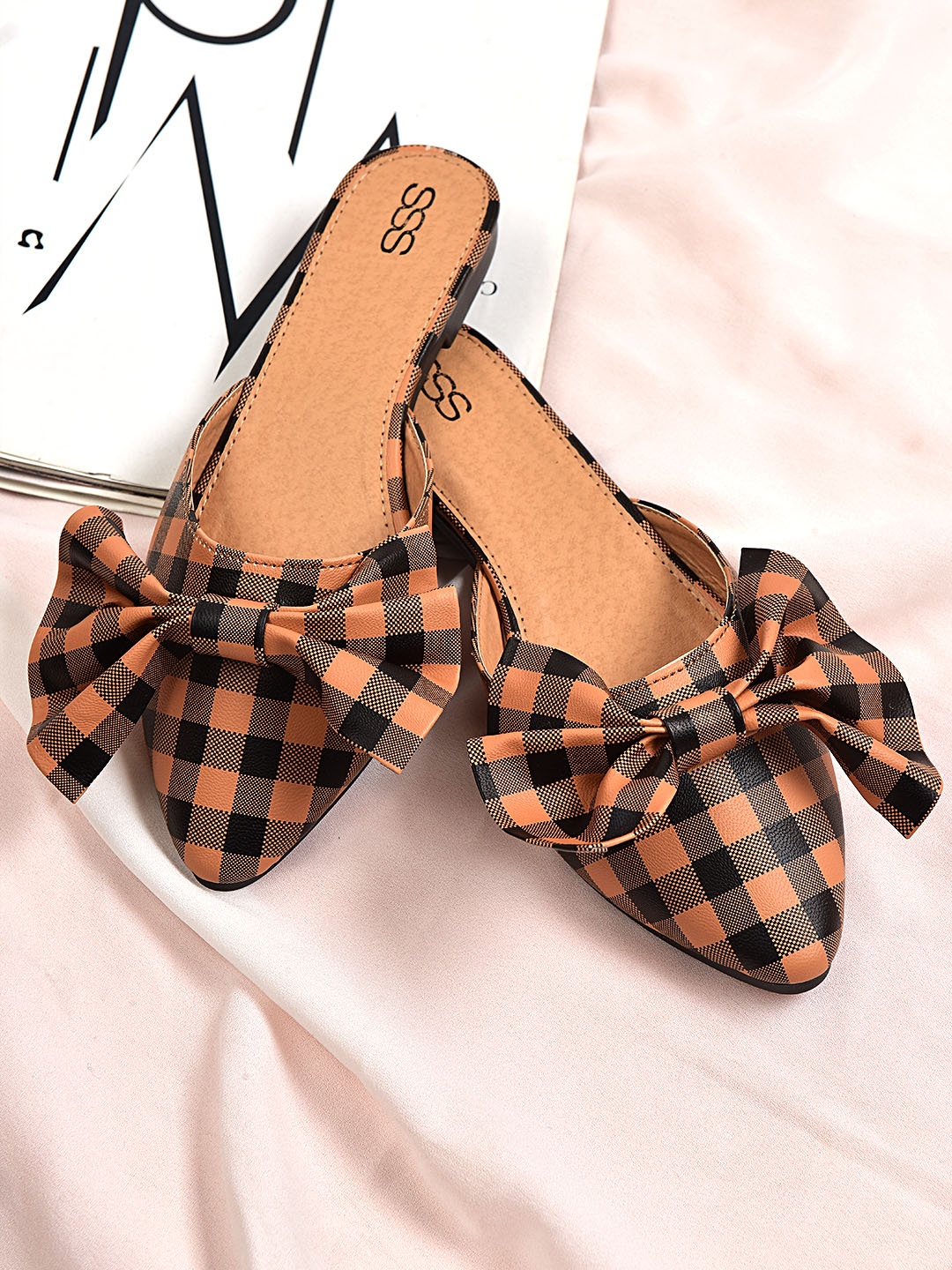 

Street Style Store Women Tan Brown & Black Checked Mules