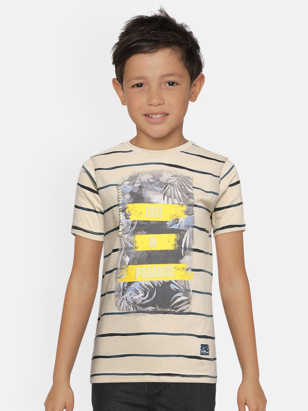

Lee Cooper Boys Beige & Yellow Printed Round Neck T-shirt