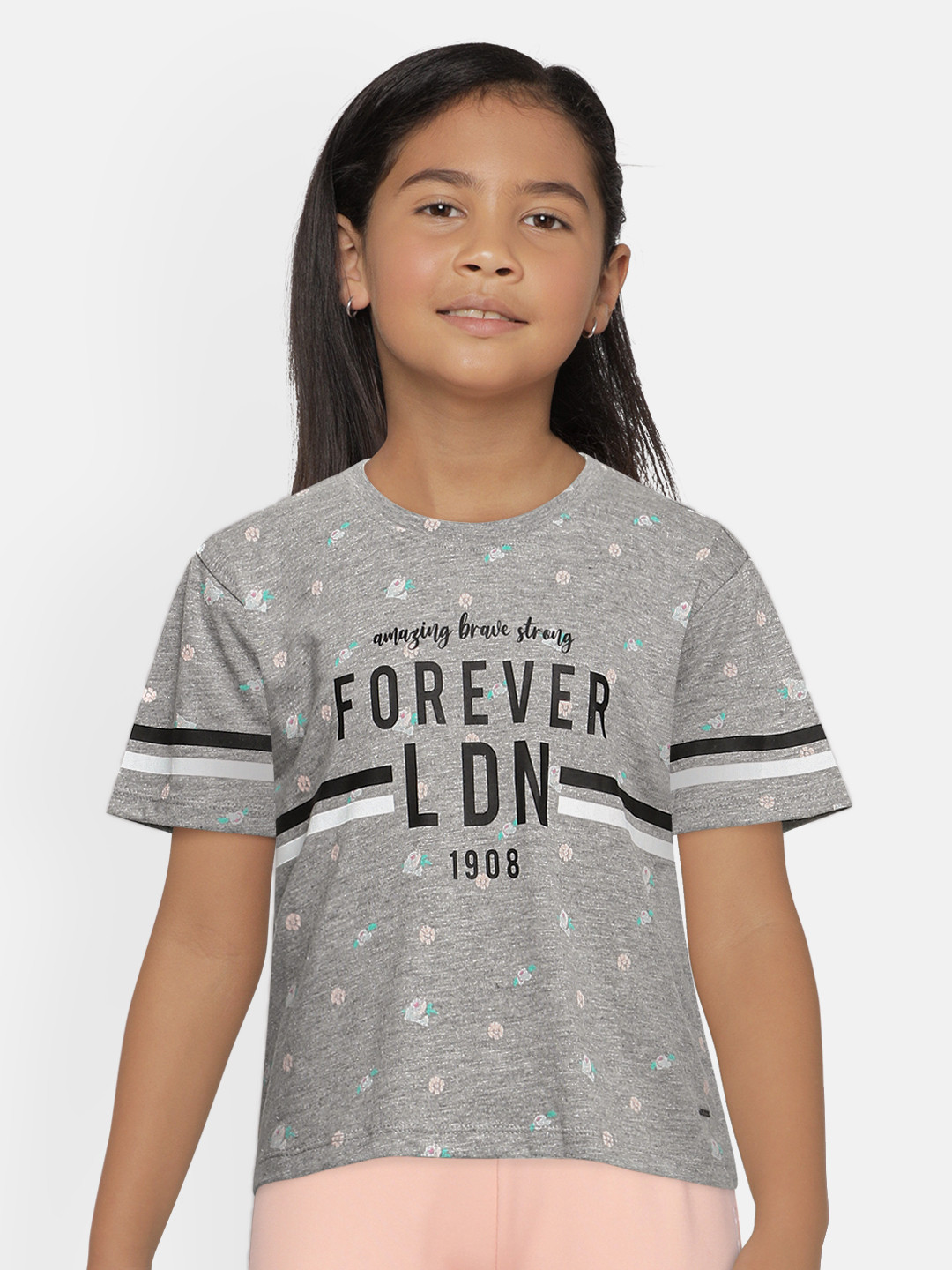 

Lee Cooper Girls Grey Printed Round Neck T-shirt