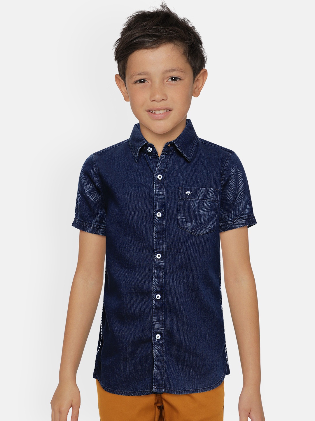 

Lee Cooper Boys Navy Blue Slim Fit Printed Pure Cotton Casual Shirt