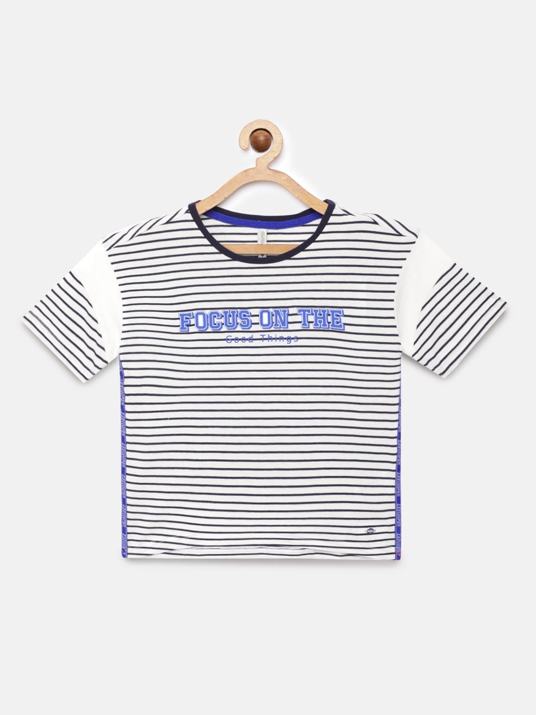 

Lee Cooper Girls Off-White Black Striped Round Neck Pure Cotton T-shirt