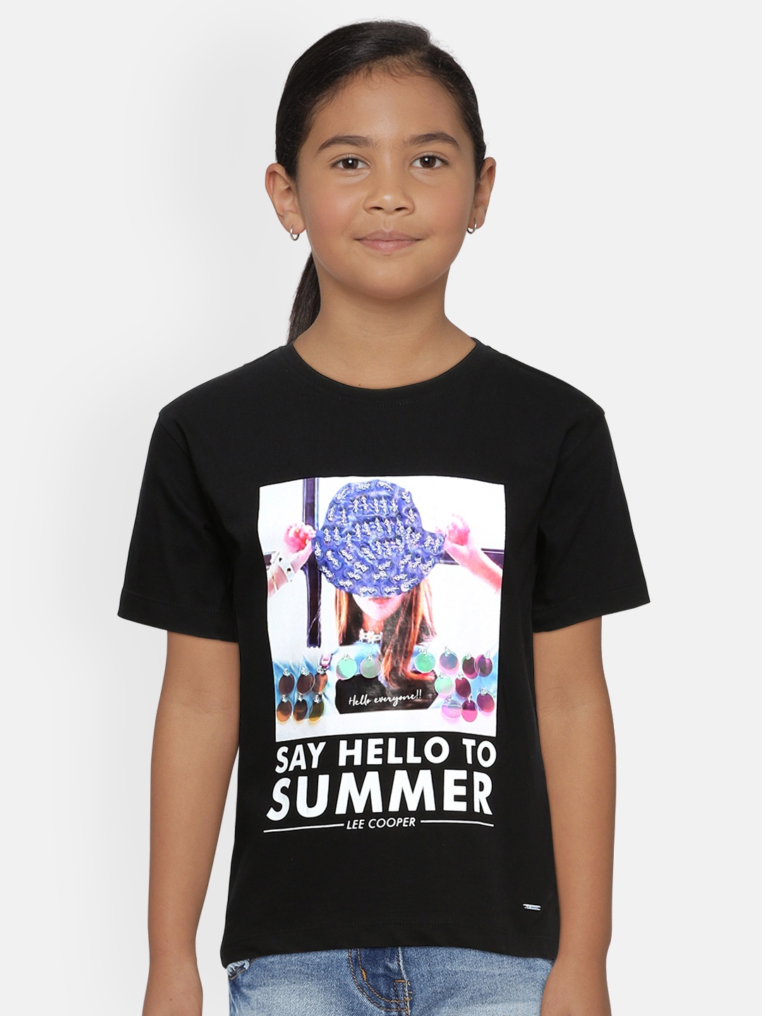 

Lee Cooper Girls Black Printed Pure Cotton Round Neck T-shirt
