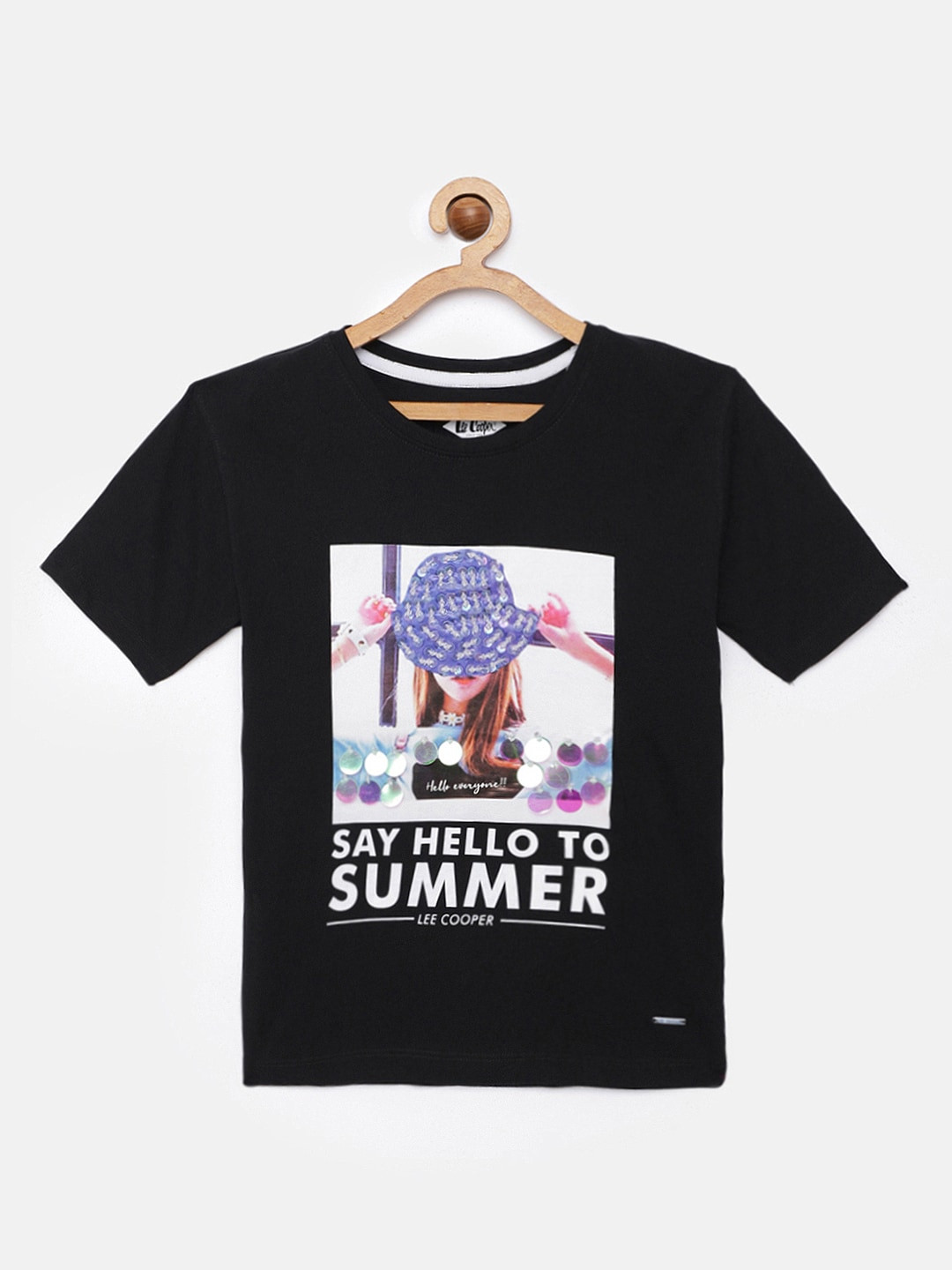 

Lee Cooper Girls Black Printed Round Neck Cotton T-shirt