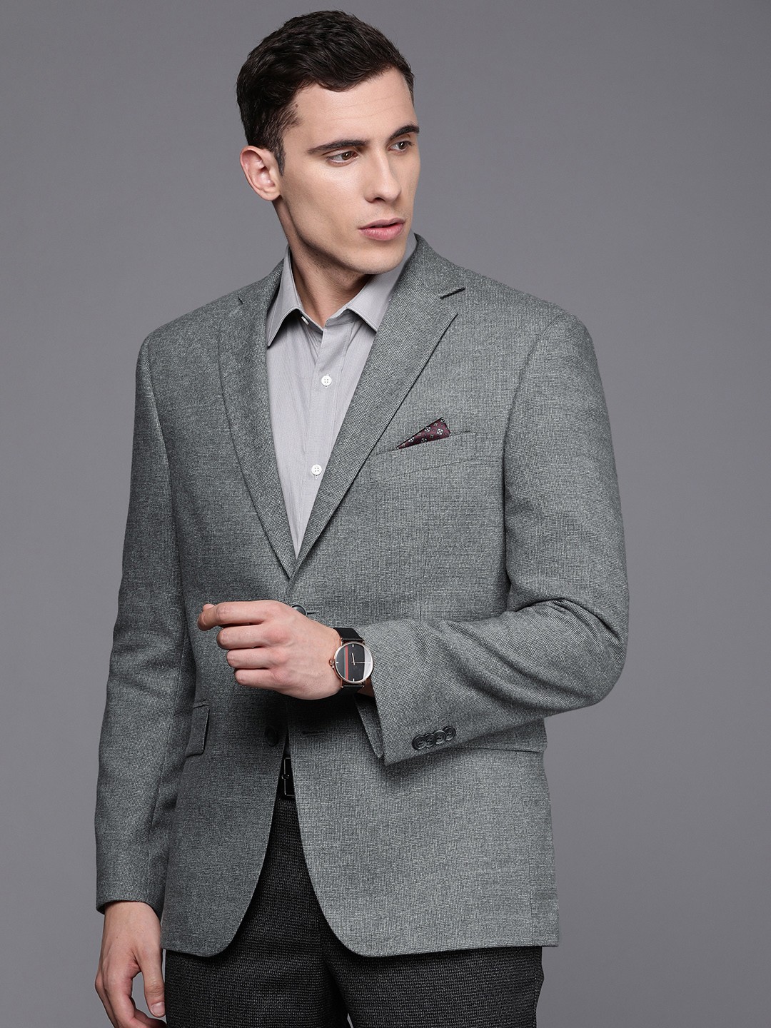 

SUITLTD Men Grey Regular Fit Self-Design Single-Breasted Casual Blazer