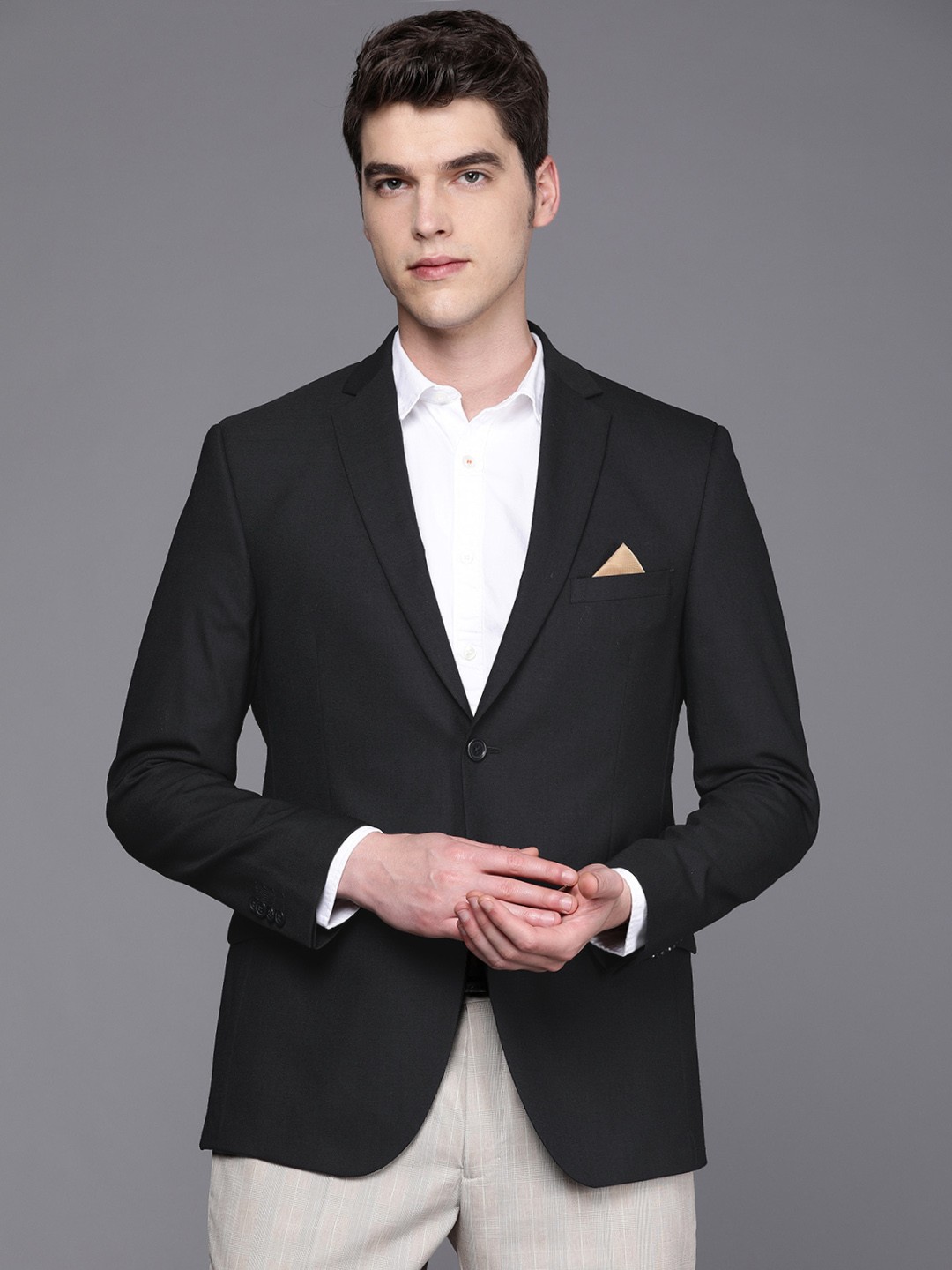 

SUITLTD Men Navy Blue Solid Slim Fit Party Blazer