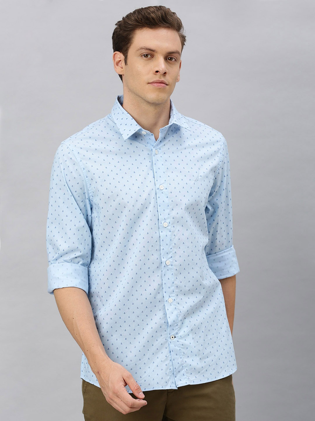 

Nautica Men Blue Slim Fit Printed Casual Shirt