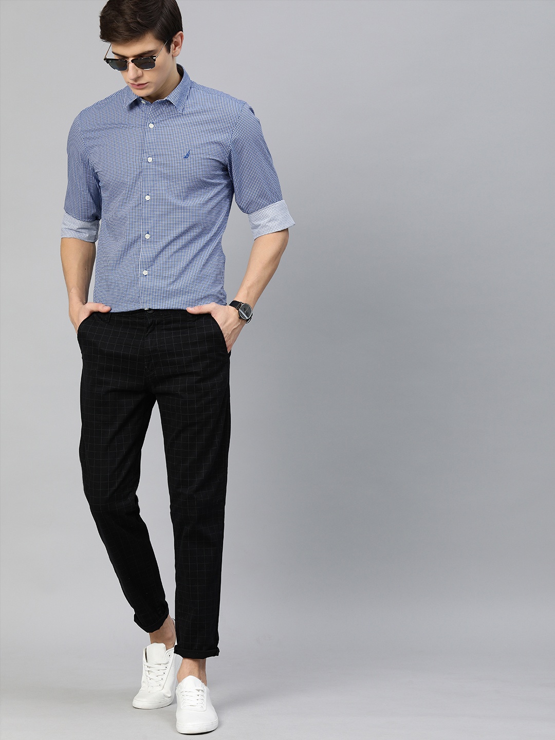 

Nautica Men Navy Blue & Off-White Slim Fit Printed Smart Casual Shirt