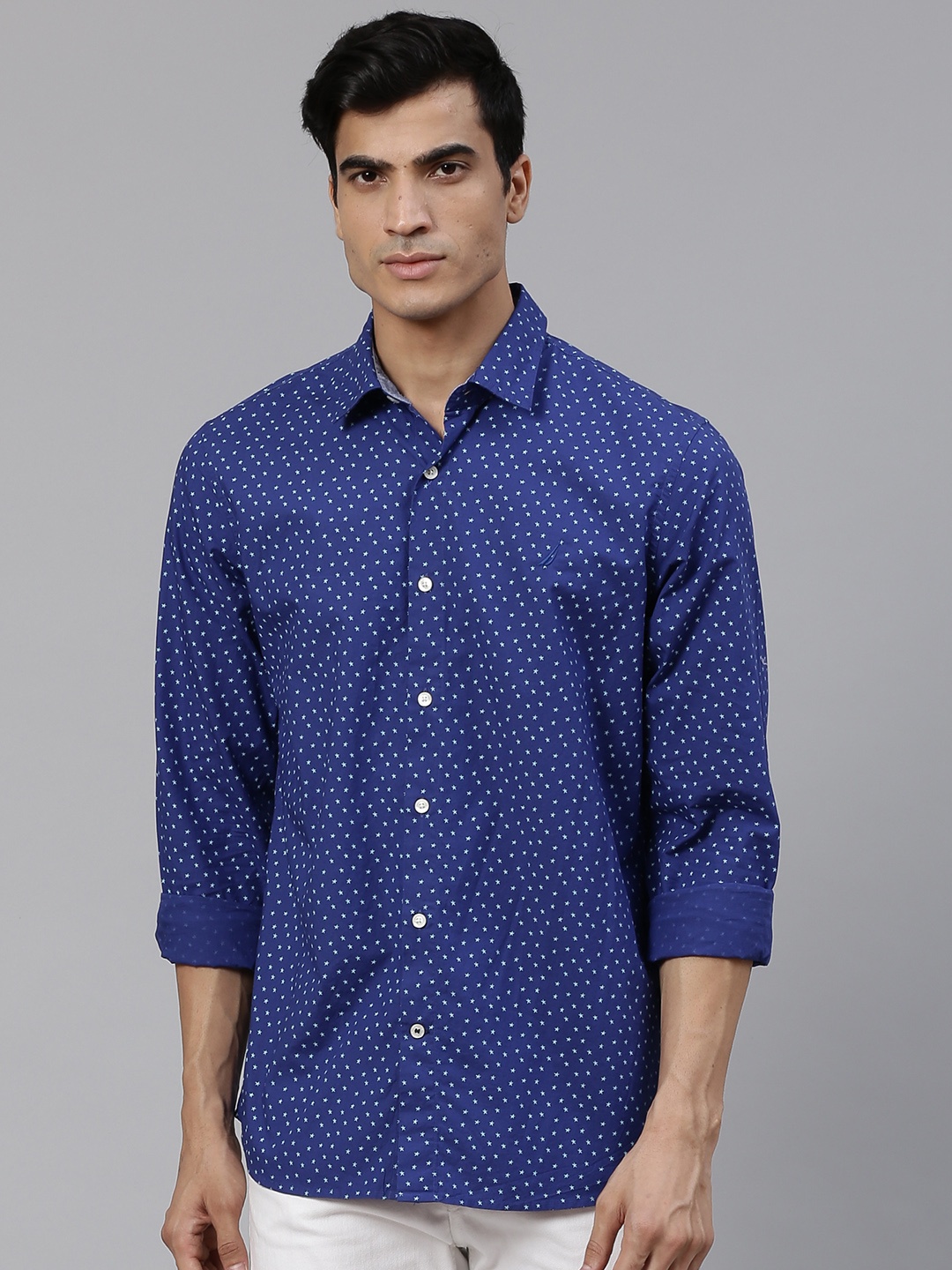 

Nautica Men Blue Slim Fit Printed Casual Shirt