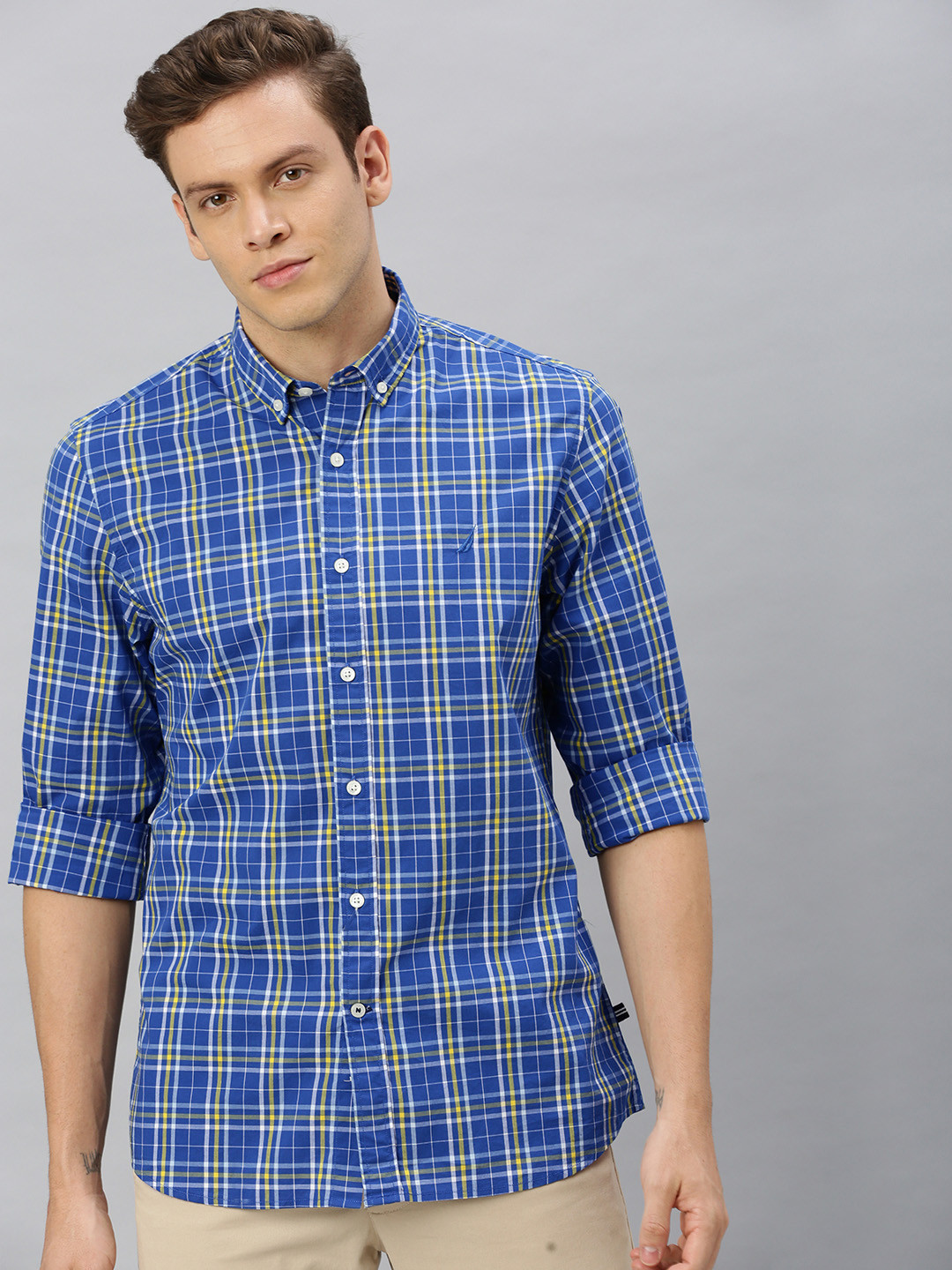 

Nautica Men Blue Slim Fit Checked Casual Shirt