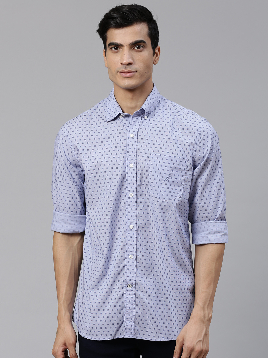 

Nautica Men Blue Slim Fit Printed Stretch Casual Shirt